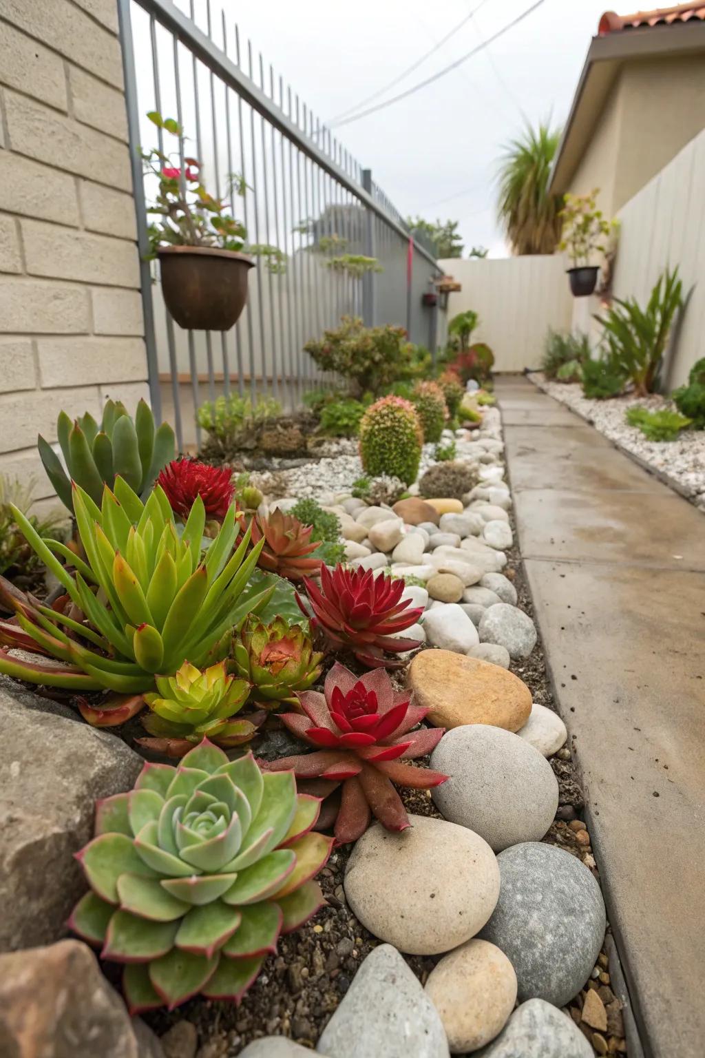 A charming rock garden utilizing minimal space for maximum impact.