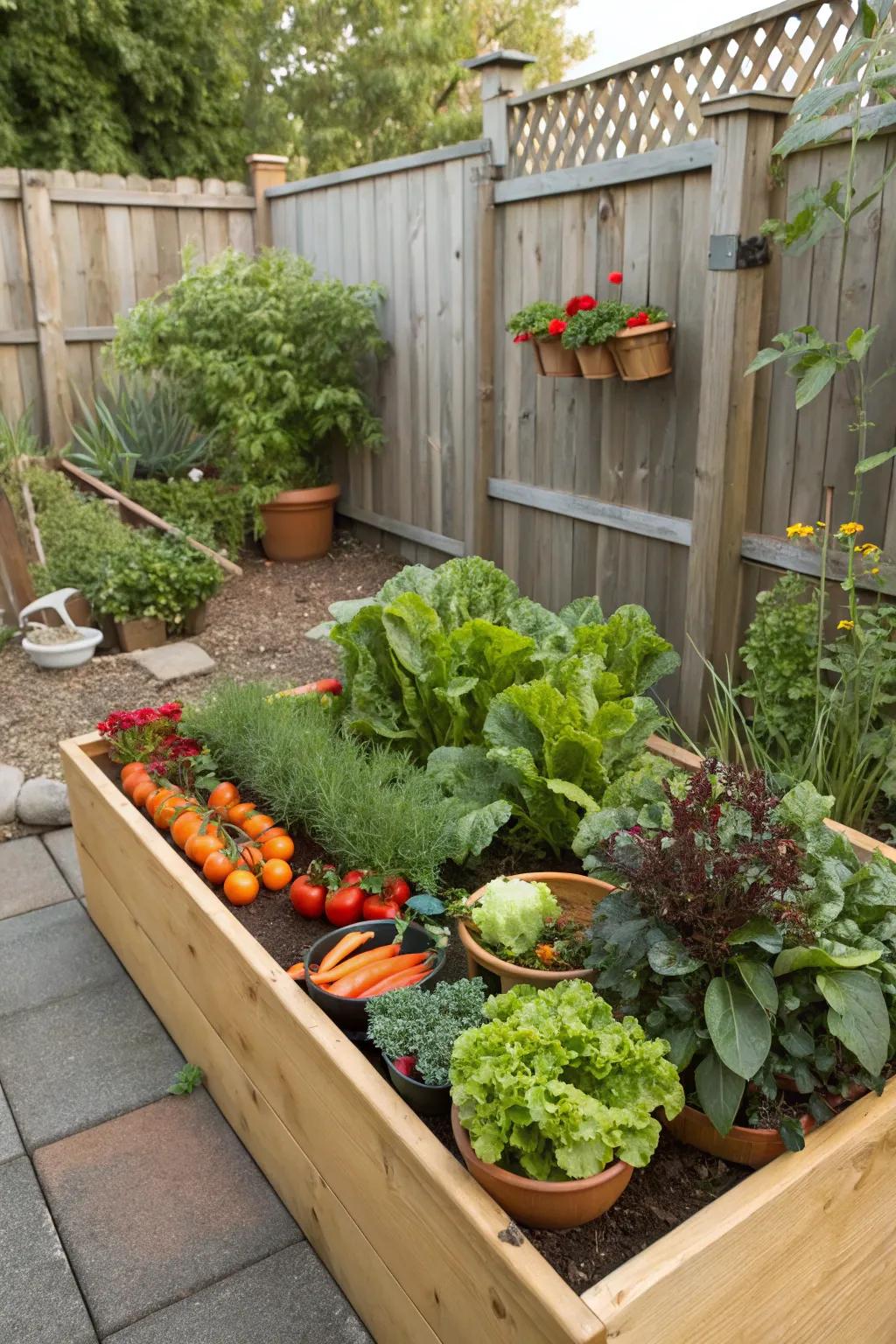 Elevated beds capitalize on limited space, providing a neat and orderly cultivation area.