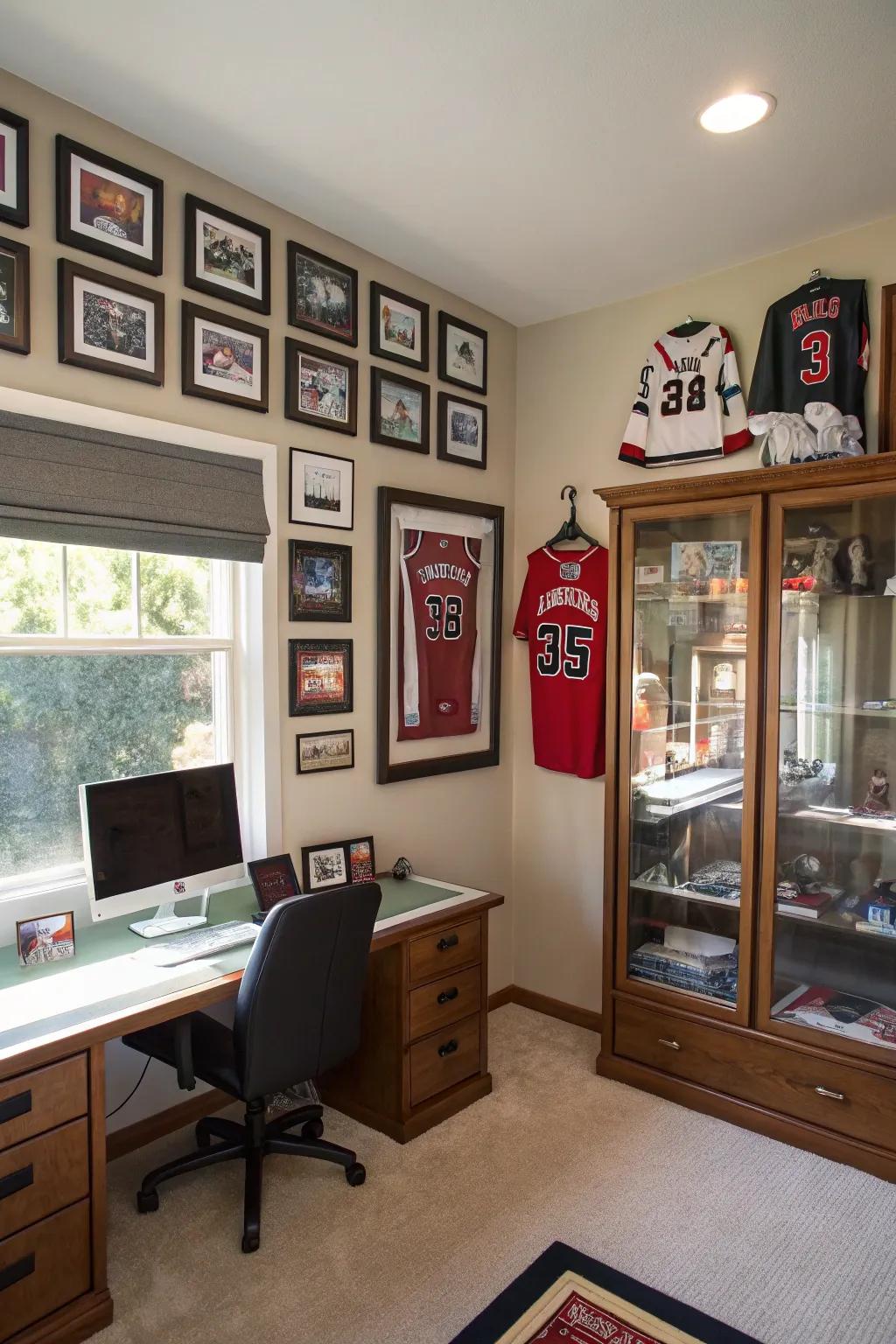 Allow your cherished sports items to command attention in your office.