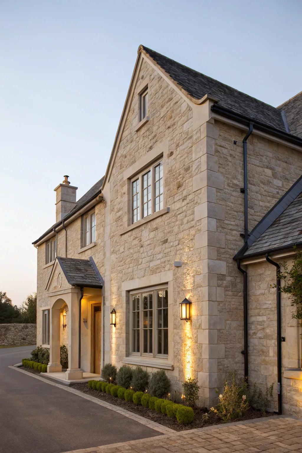 A traditional house with a natural limestone stone facade.