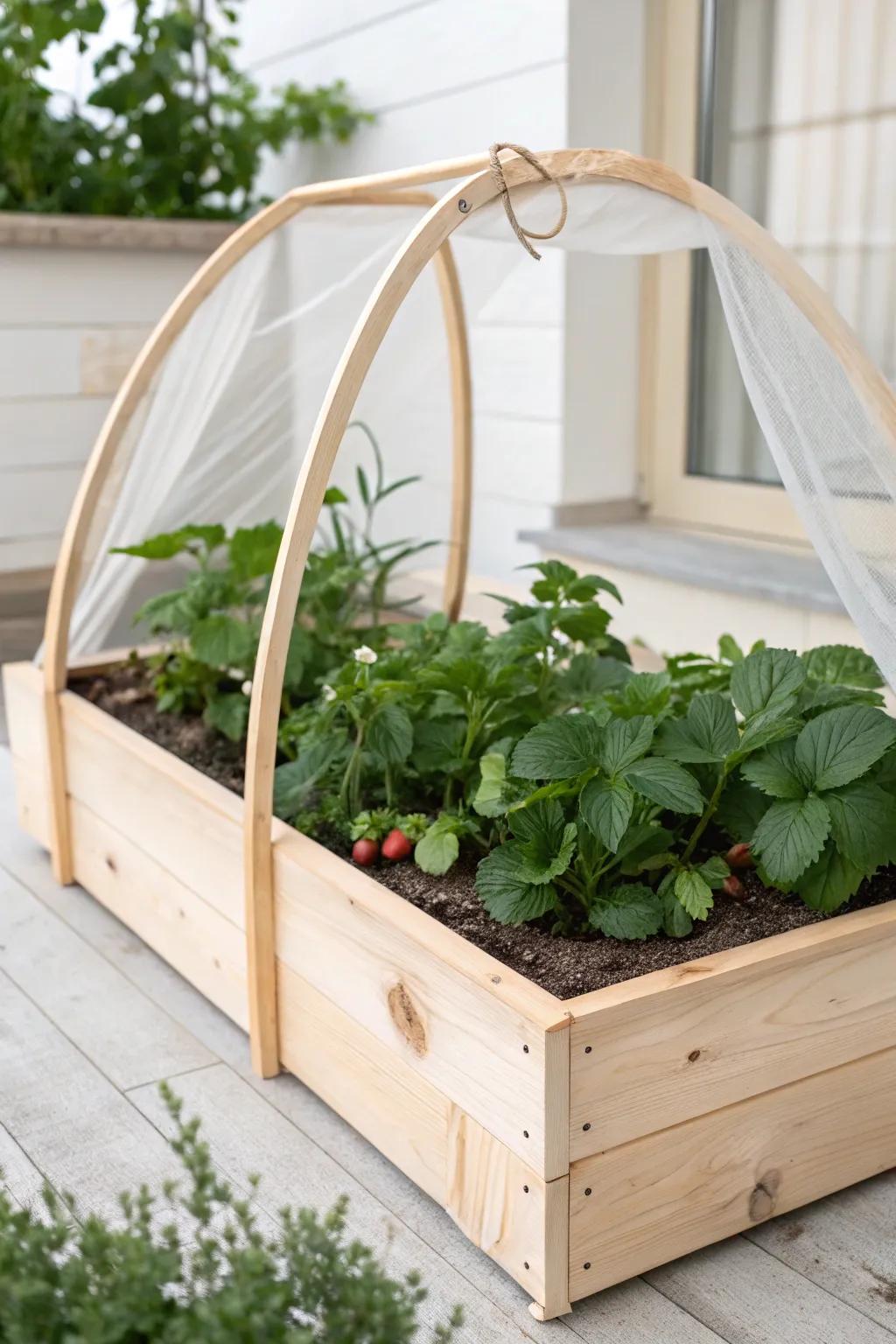 Elevate your garden's charm with a simple yet stylish raised bed frame, perfect for protecting your strawberries in minimalist Scandinavian beauty.