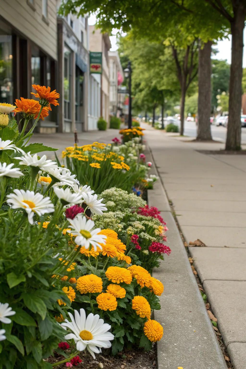 Brighten your sidewalk with radiant blossom patches that captivate every passerby.
