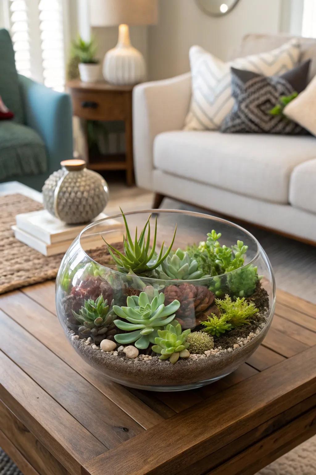 A classic glass bowl terrarium for an elegant touch.