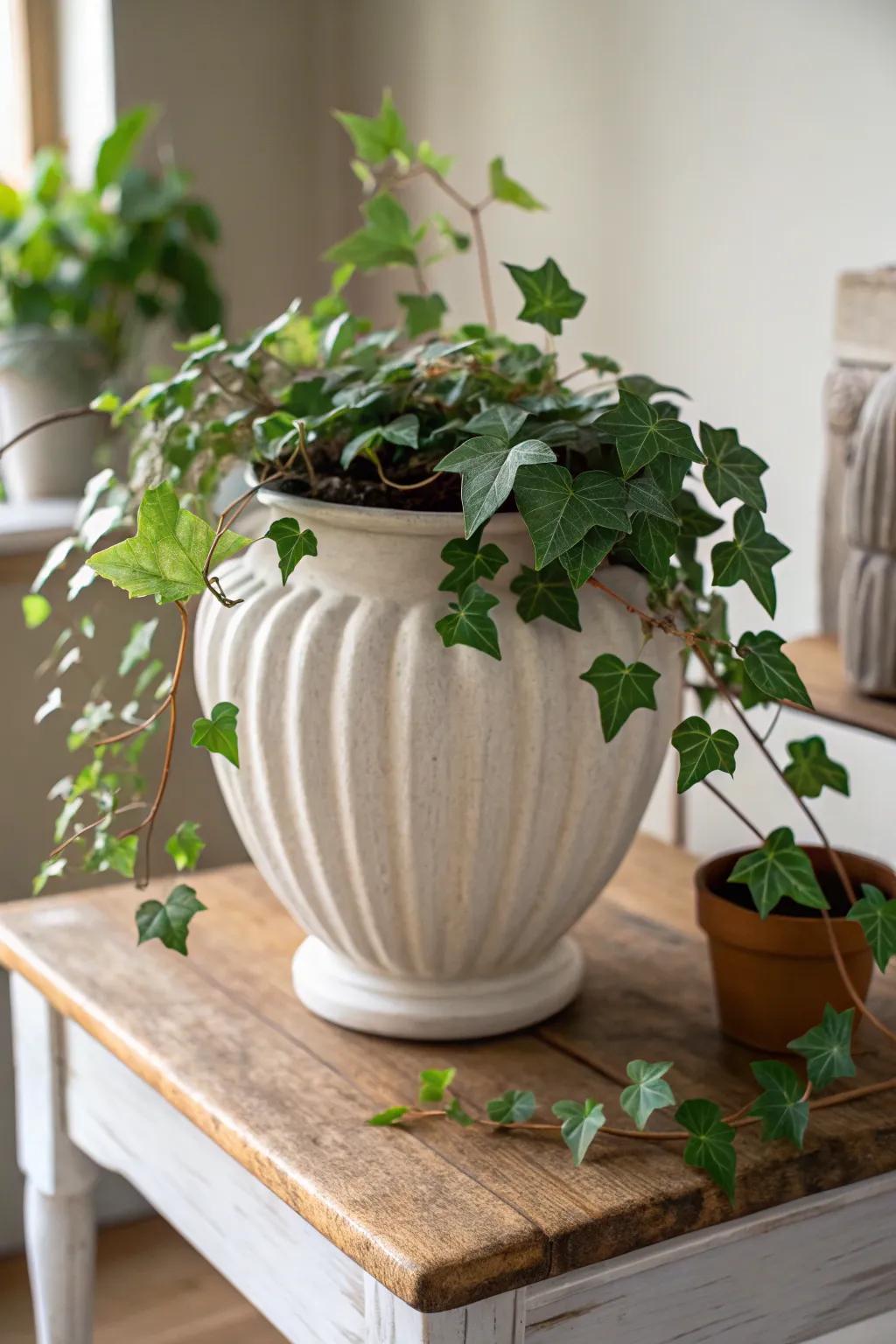 Embrace timeless simplicity with sweet potato vines in a classic ceramic pot.