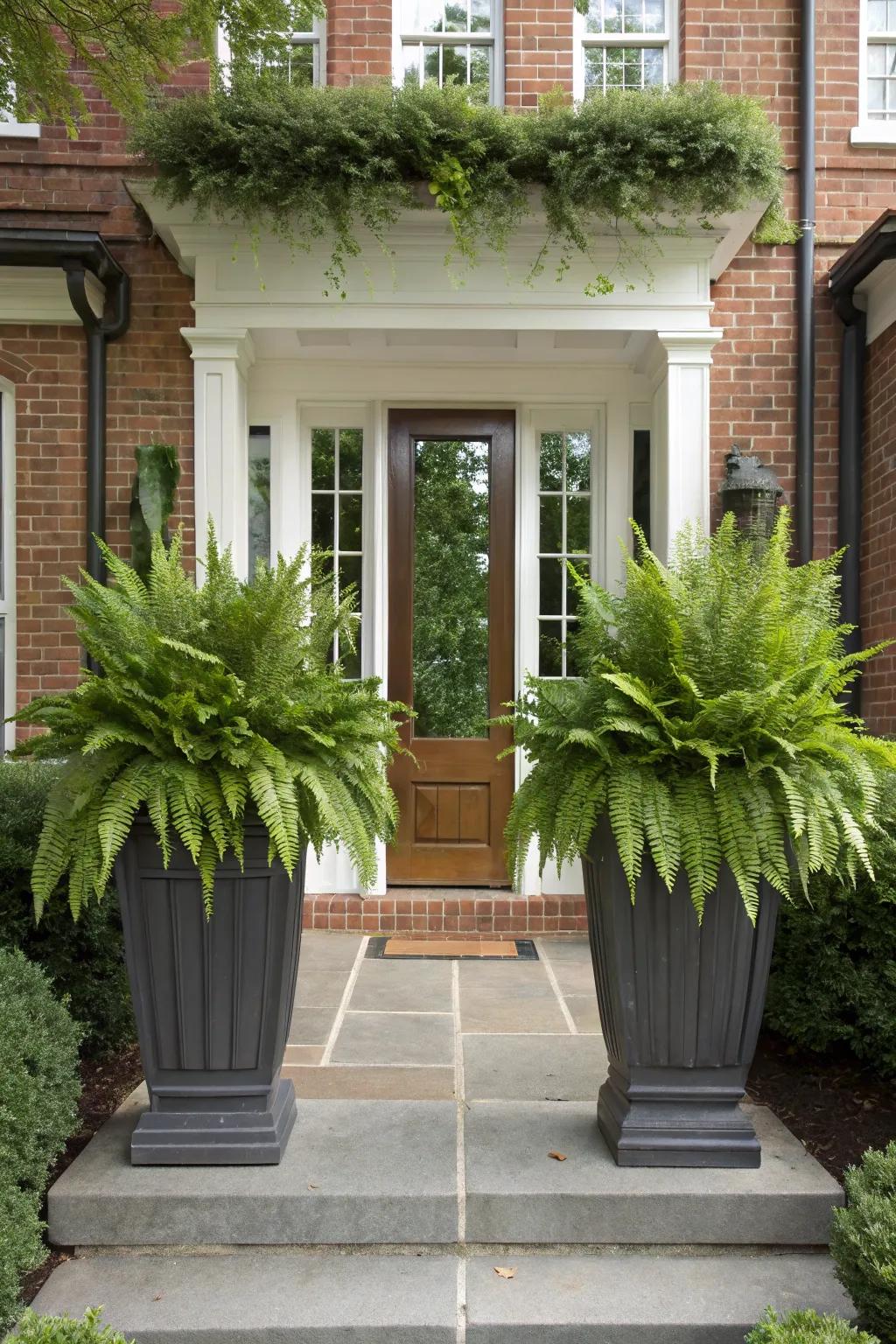 Symmetrical planters bring a touch of elegance to any porch.