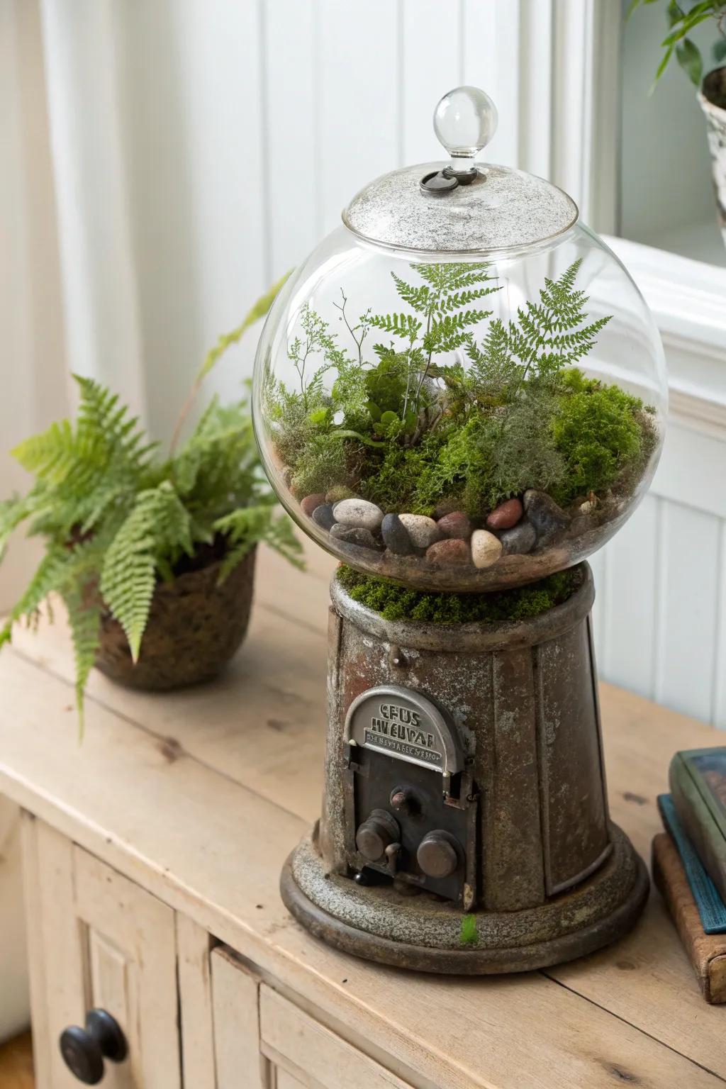 Quirky Elegance: A Vintage Gumball Machine Terrarium