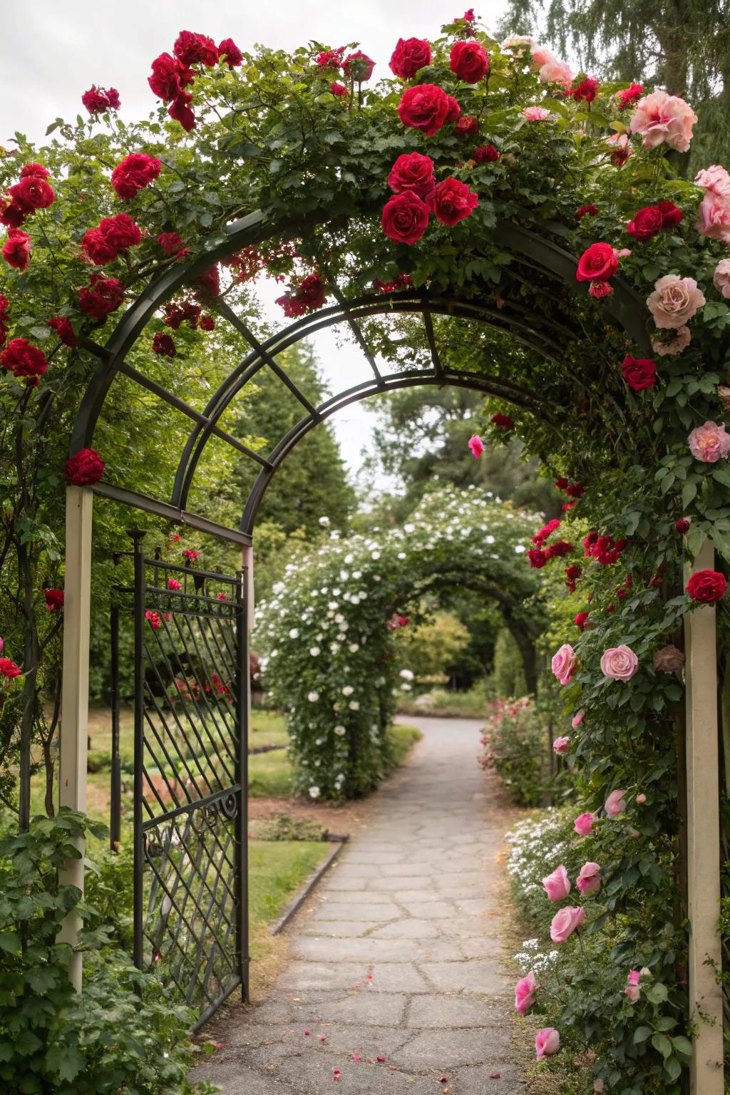 Design a captivating garden entry with an arched trellis.