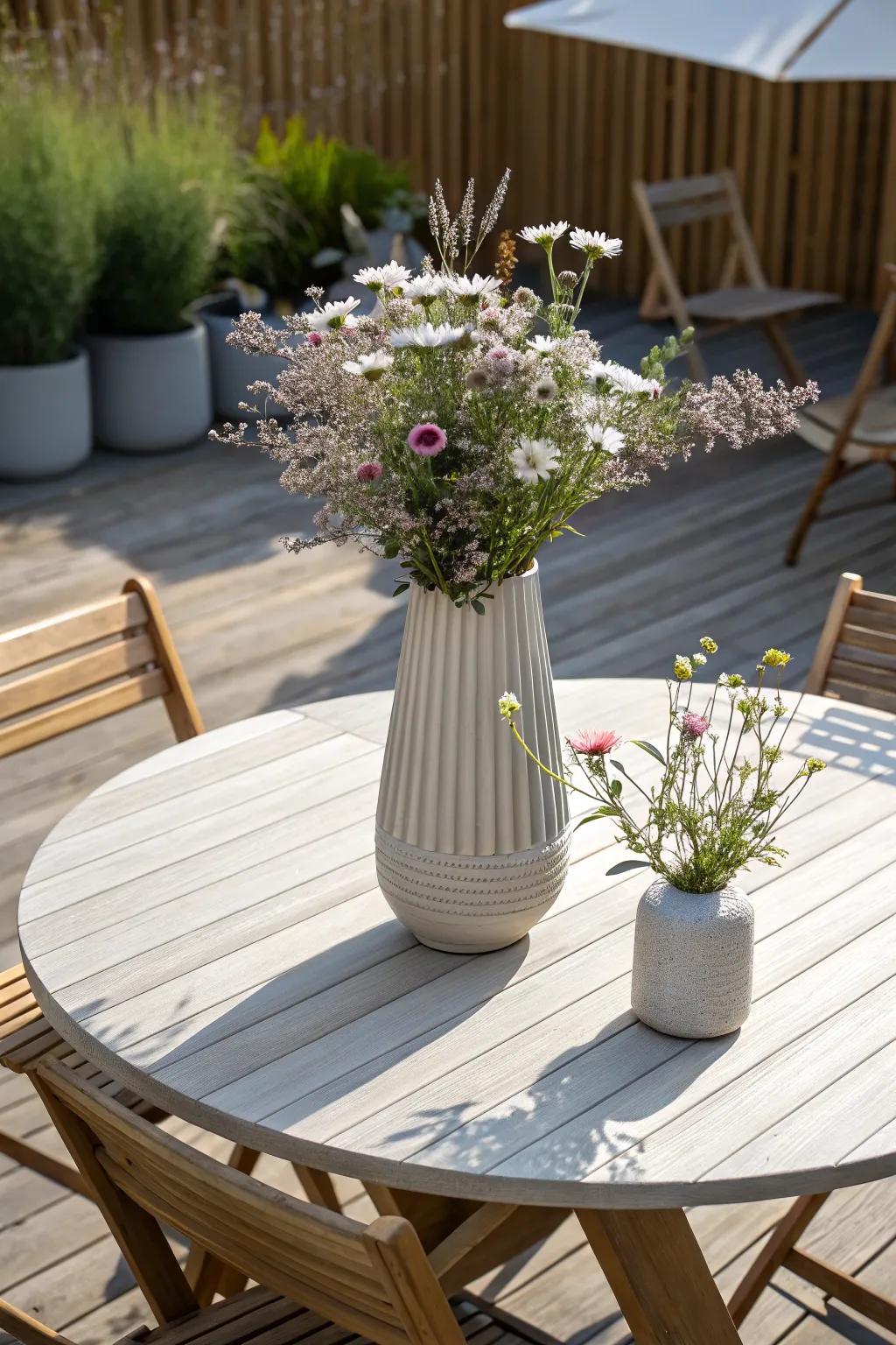 Transform your outdoor table with a stunning Scandinavian-Boho centerpiece that celebrates simplicity and craftsmanship.