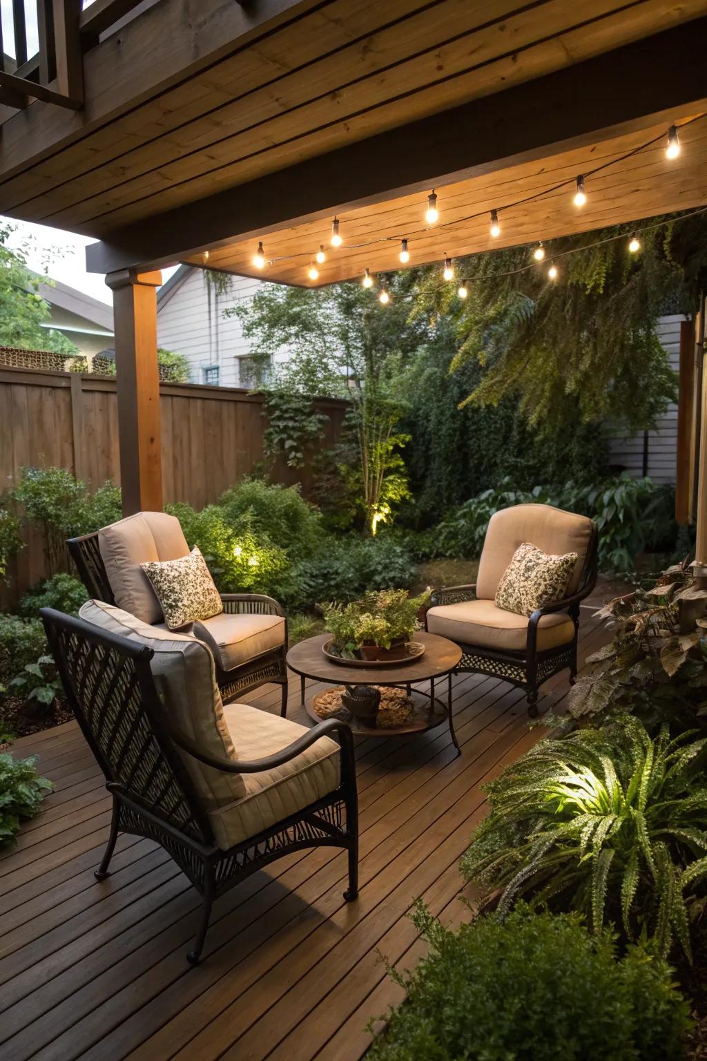 Design an intimate spot to unwind and relax beneath your deck.
