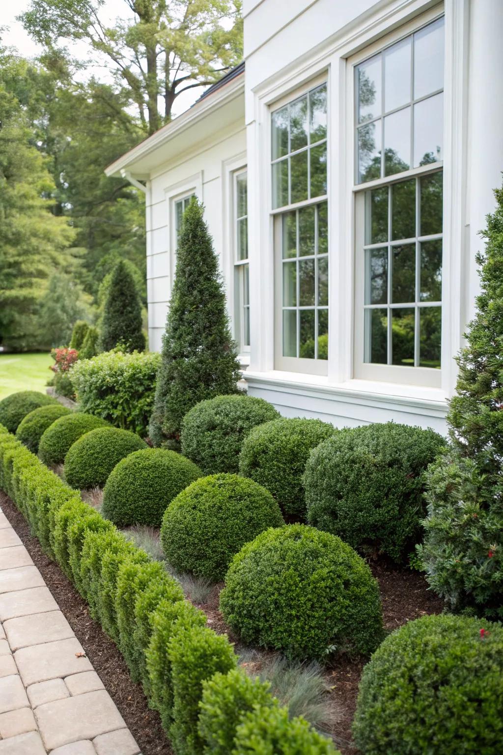 Evergreen shrubs provide an easy-care backdrop for your home.