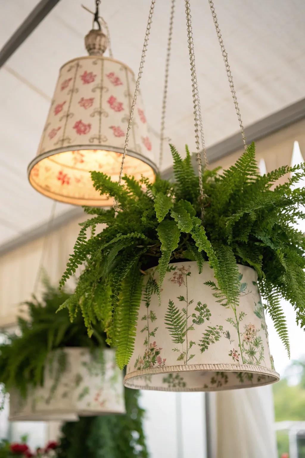 Transform vintage lampshades into stunning hanging planters.