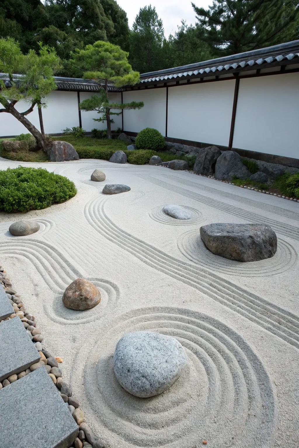 A peaceful Zen garden using sand to create tranquility.