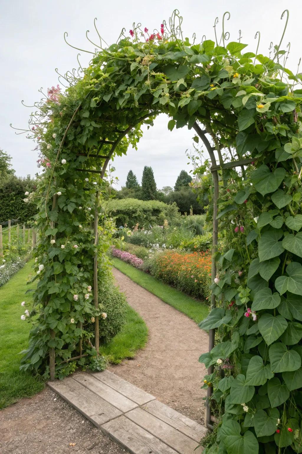 Create an inviting entrance with an archway trellis.