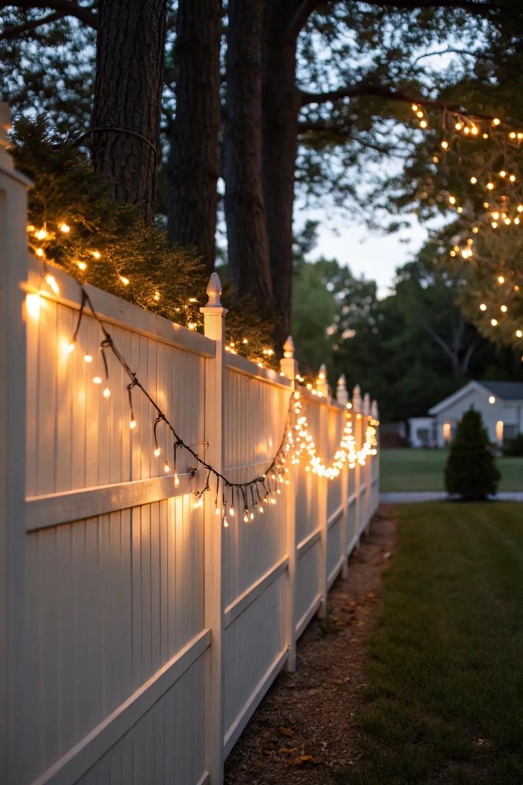 Twinkle strands contribute a whimsical element to any vinyl fence.