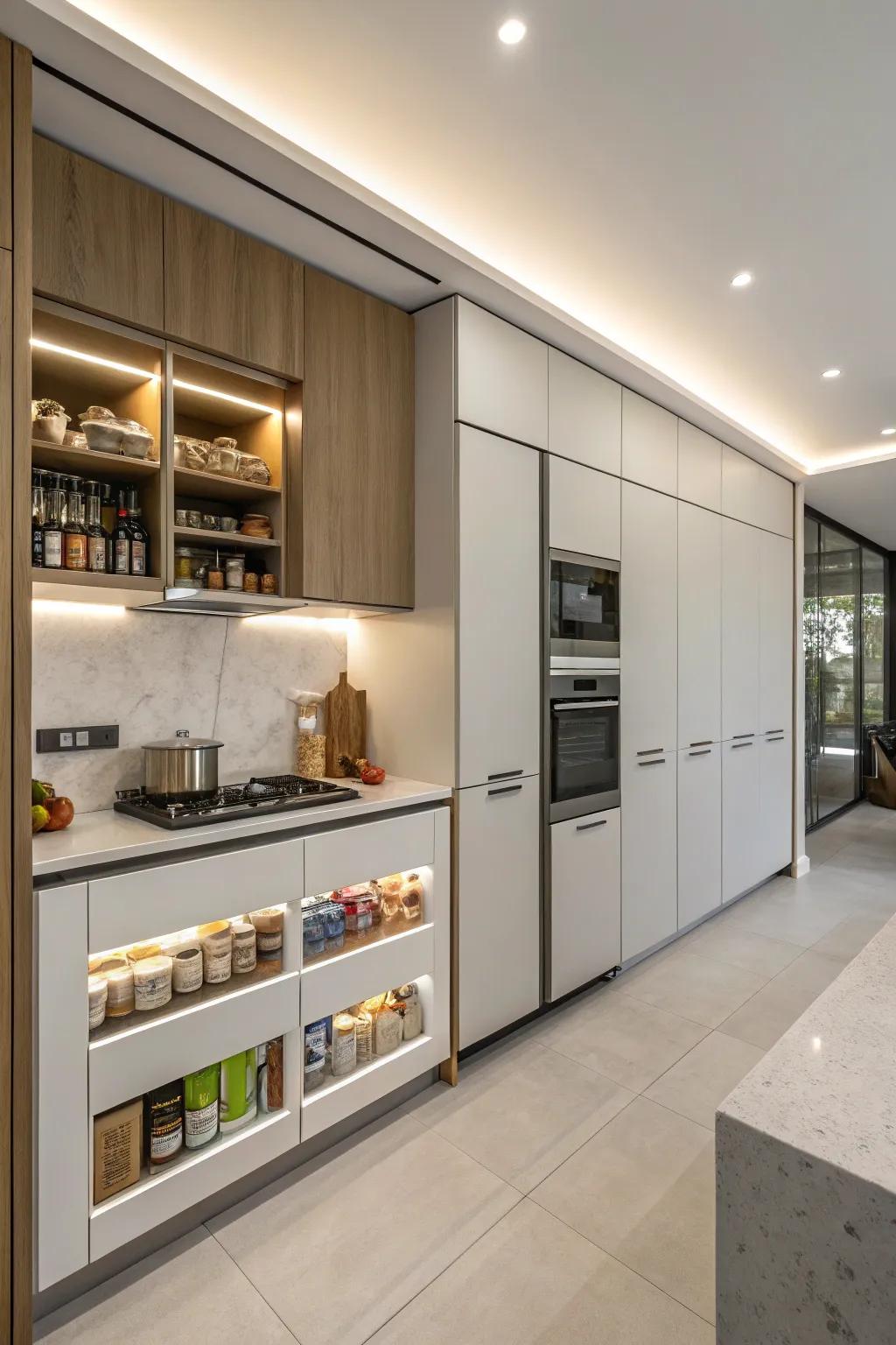 Integrated cabinets flowing seamlessly with the kitchen's layout.
