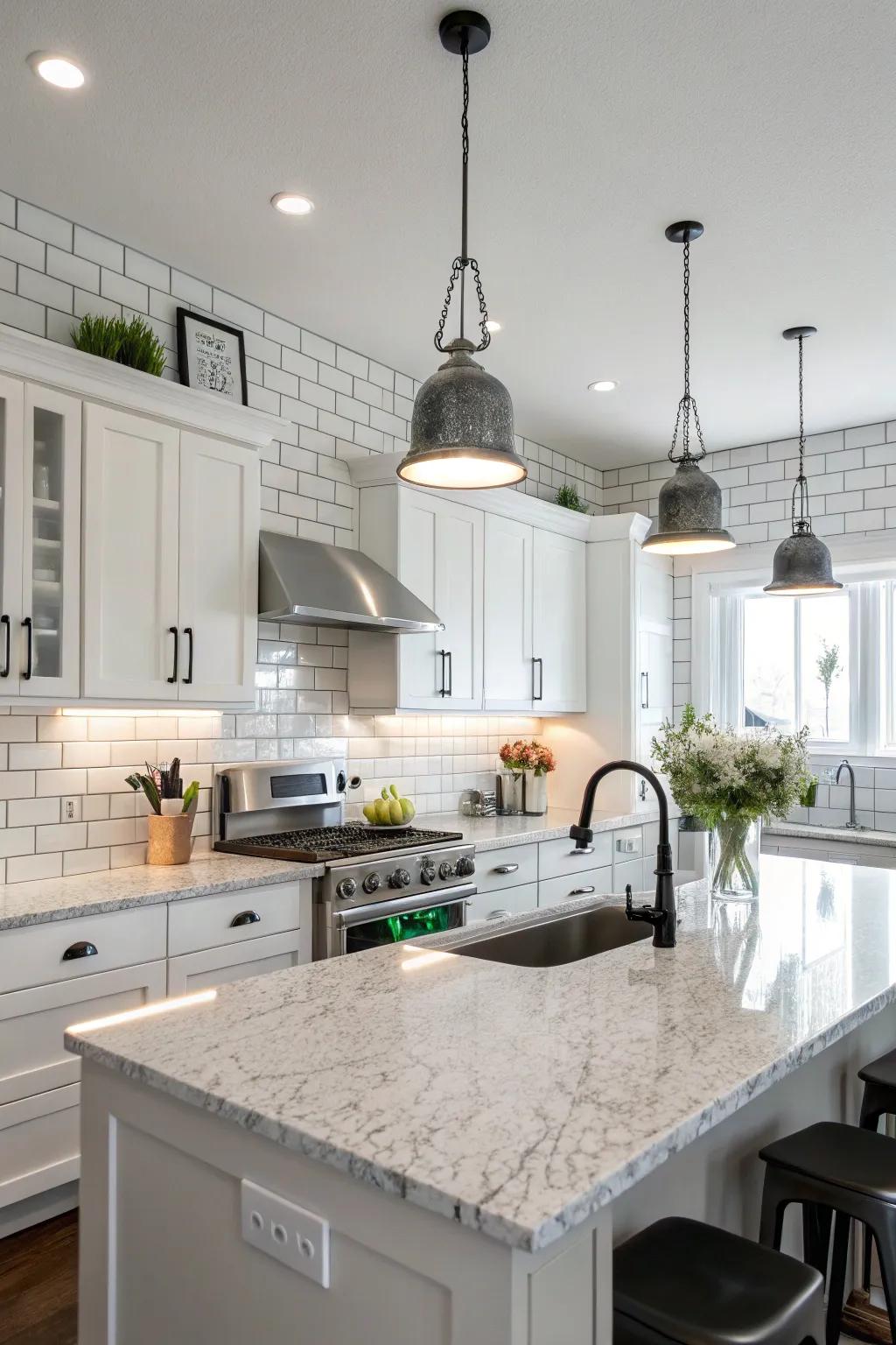 The ageless duo of rectangular ceramics and frosty quartz.