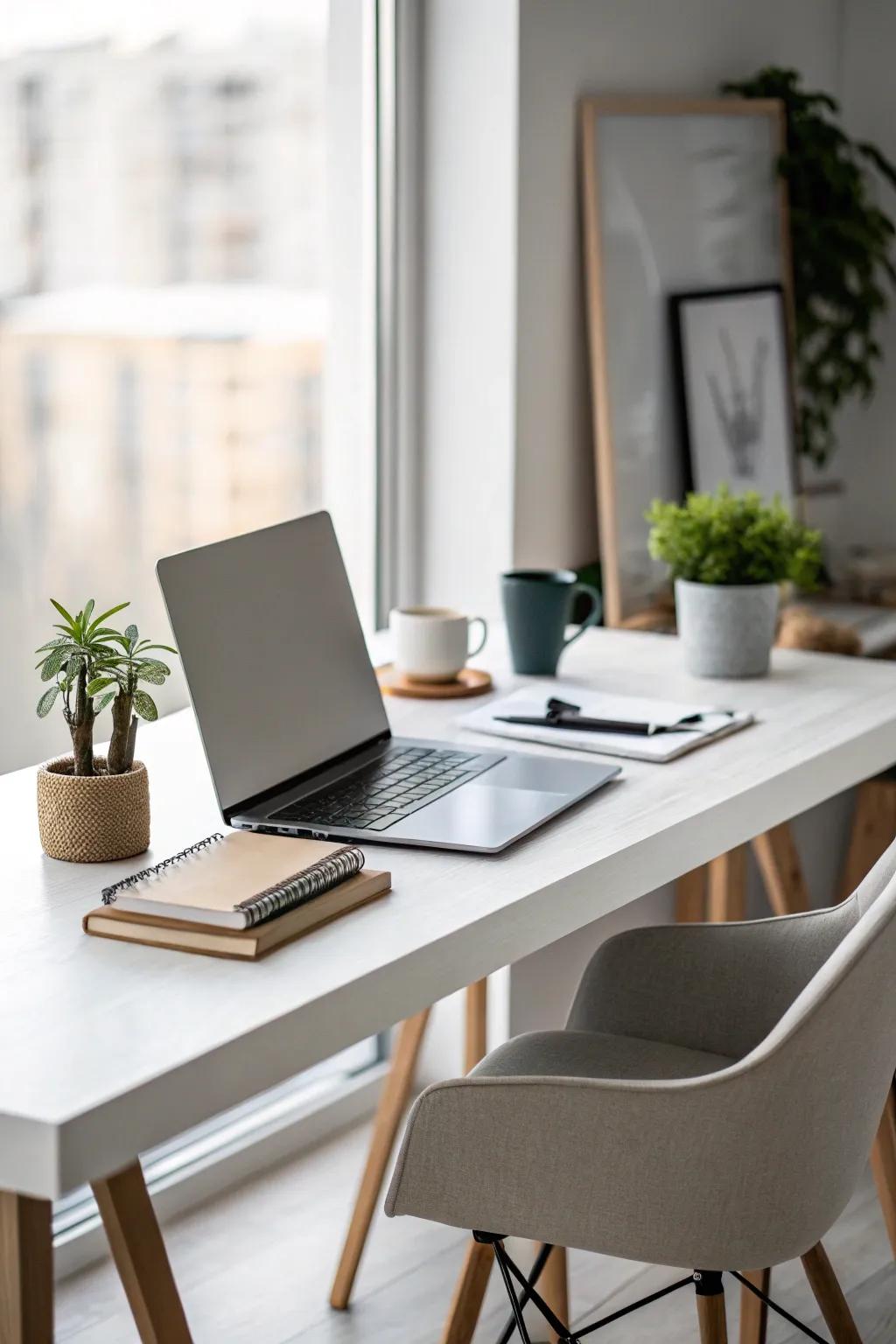 A minimalist desk arrangement encourages concentration and mental clarity.