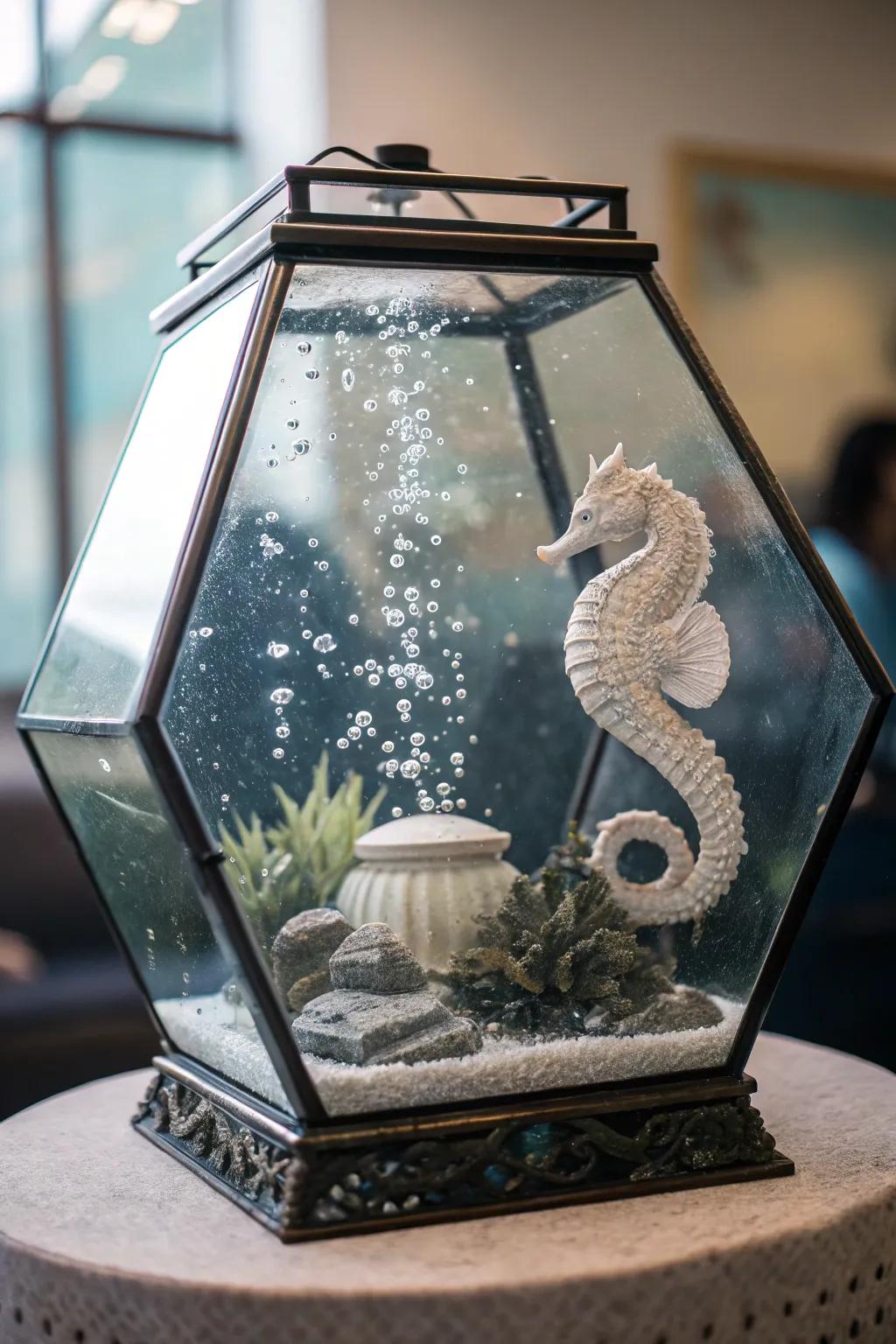 Elevate your aquarium's charm using an aquatic sculpture.