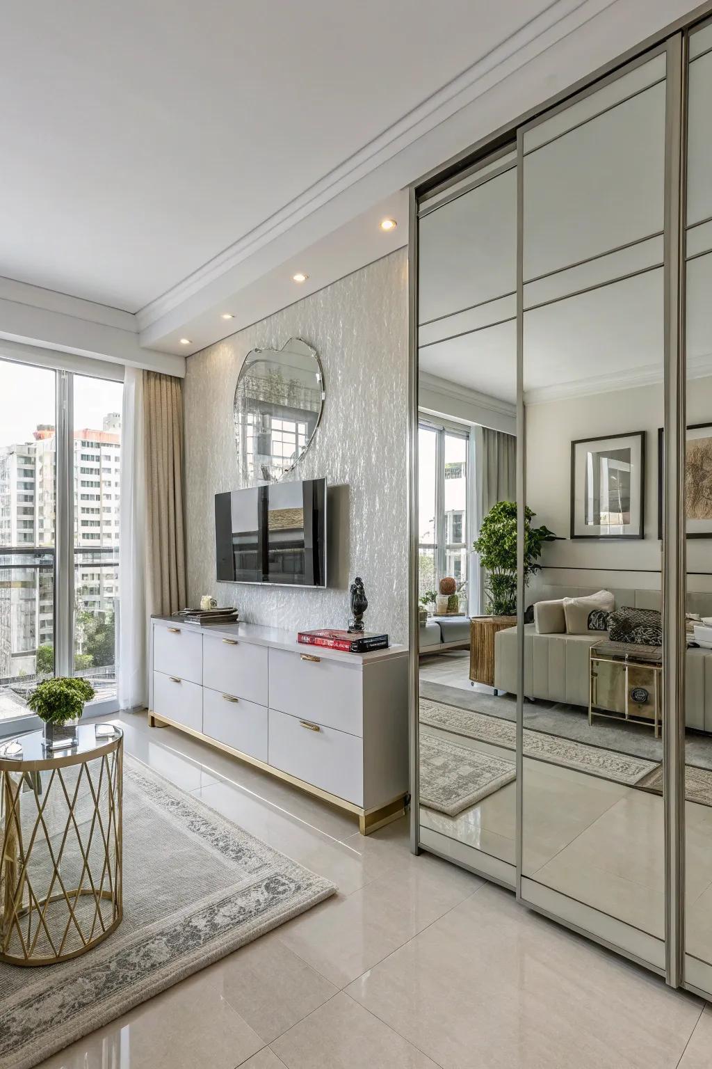 Reflective elements introduce dimension and light to compact spaces