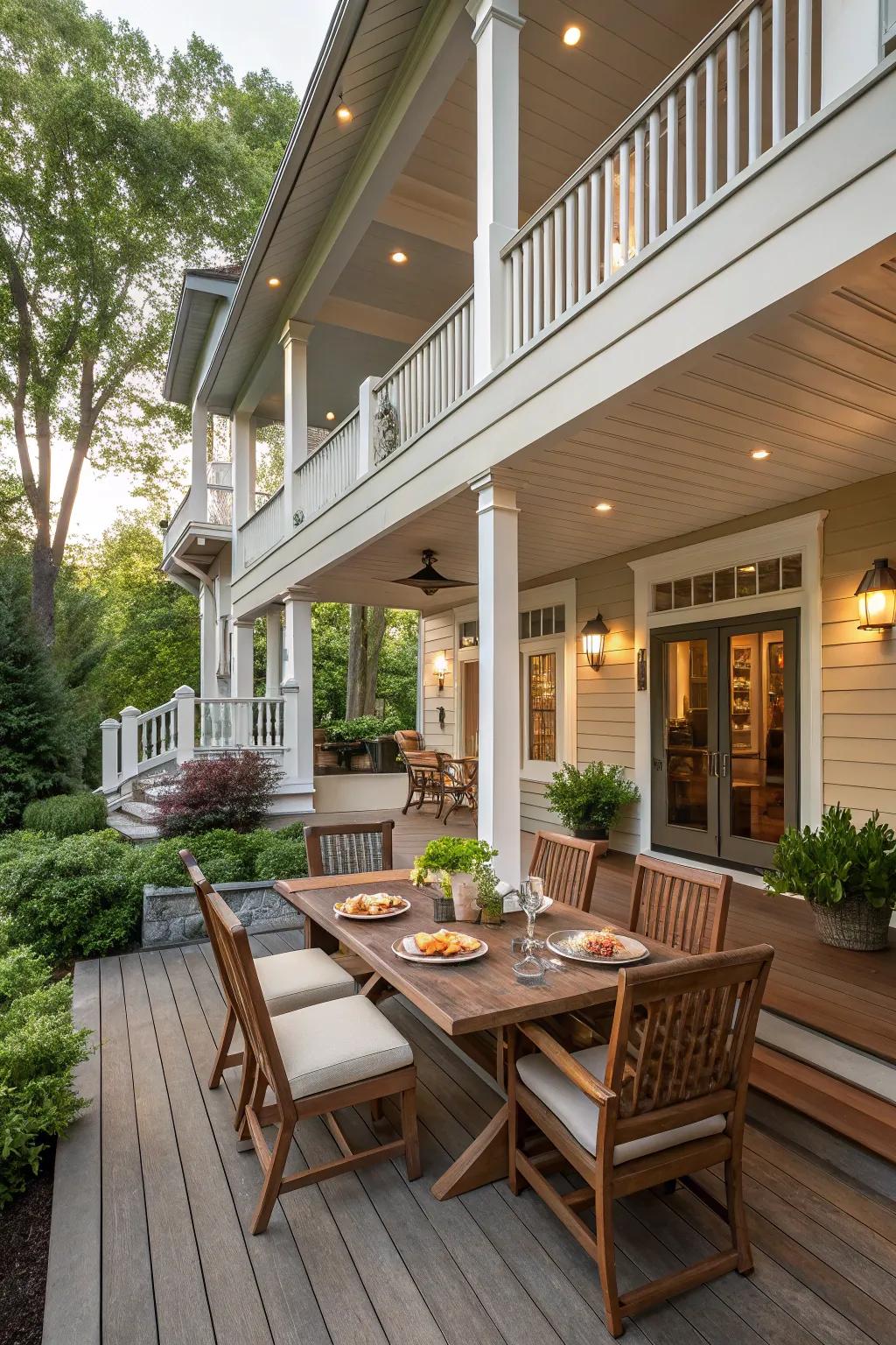 A dynamic multi-level porch offering versatile spaces.