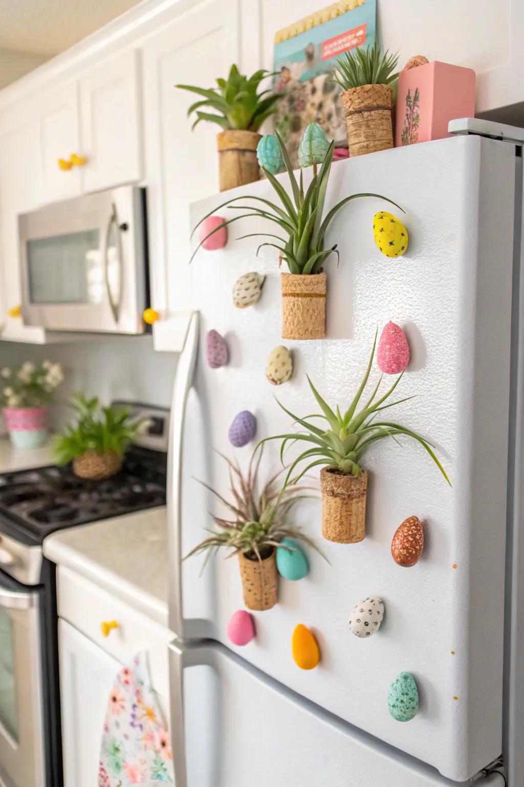 Air plants as creative fridge magnets.