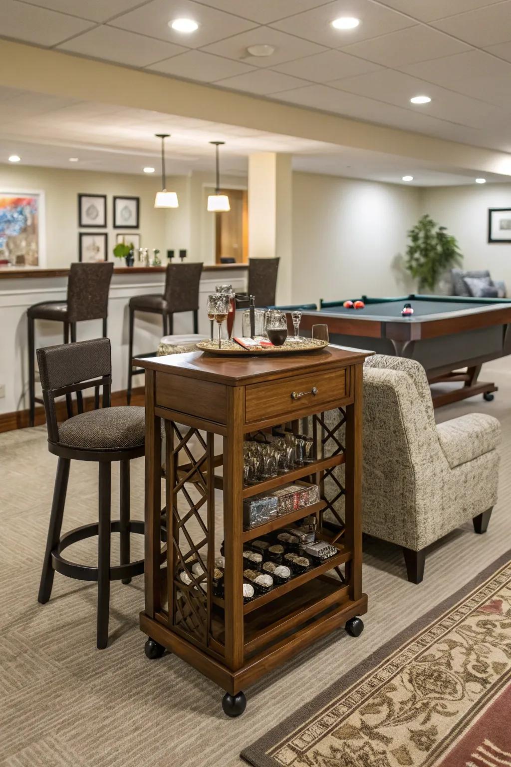 A bar alcove can enrich your game room, making it ideal for entertainment.