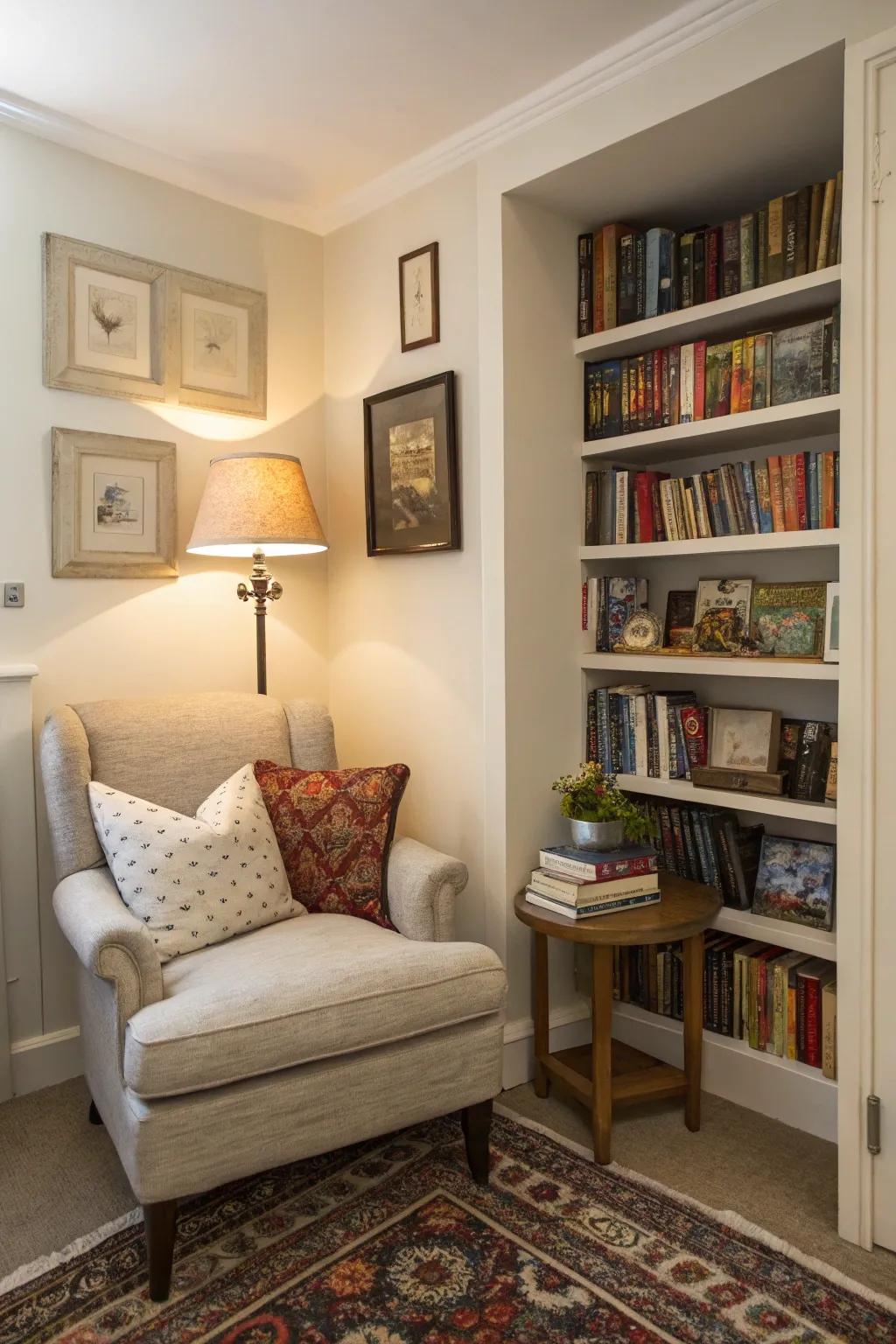 A welcoming reading spot makes effective use of a corner in this compact living room.