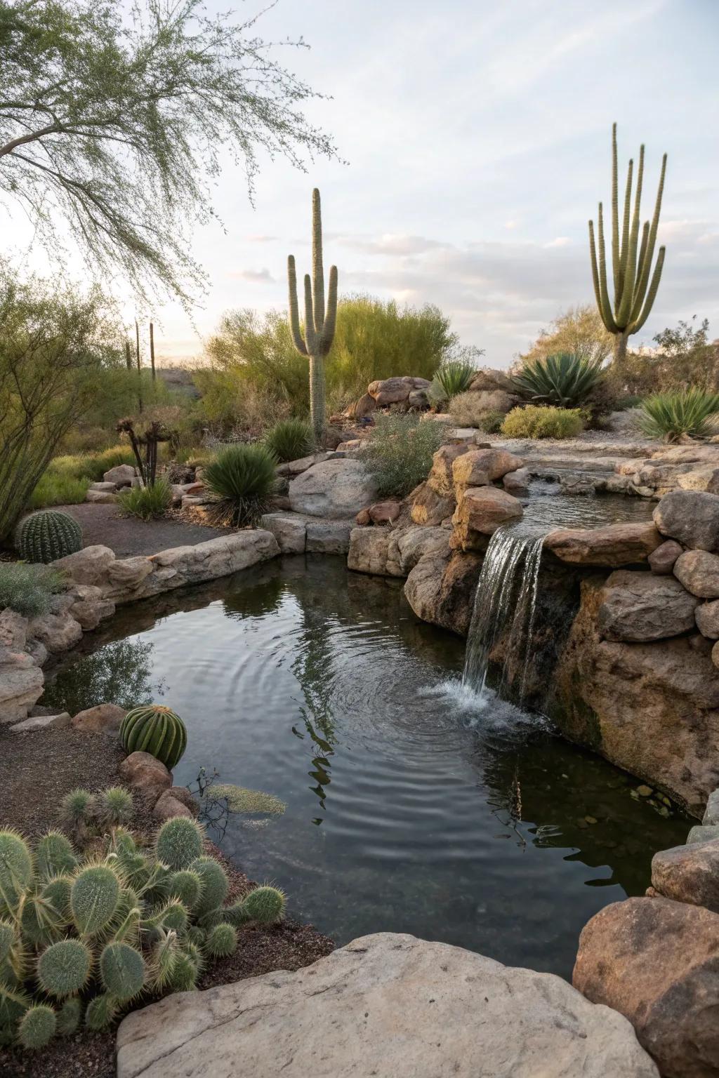 A water feature fostering tranquility and attracting wildlife.