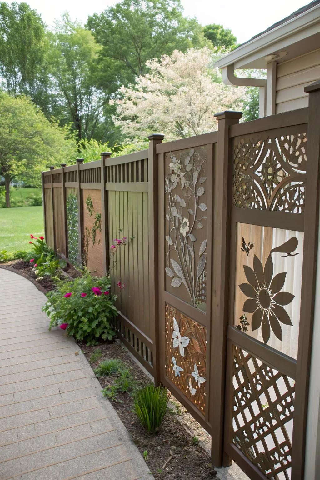 Ornamental screens add playfulness and artistic flair to the fence.