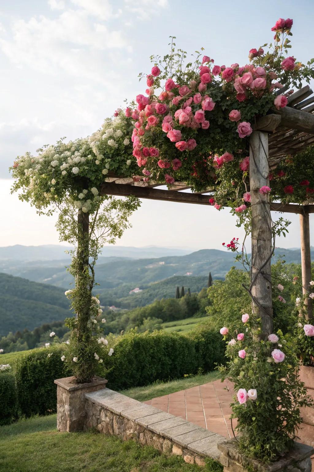 A pergola turns a hilltop into a scenic retreat.
