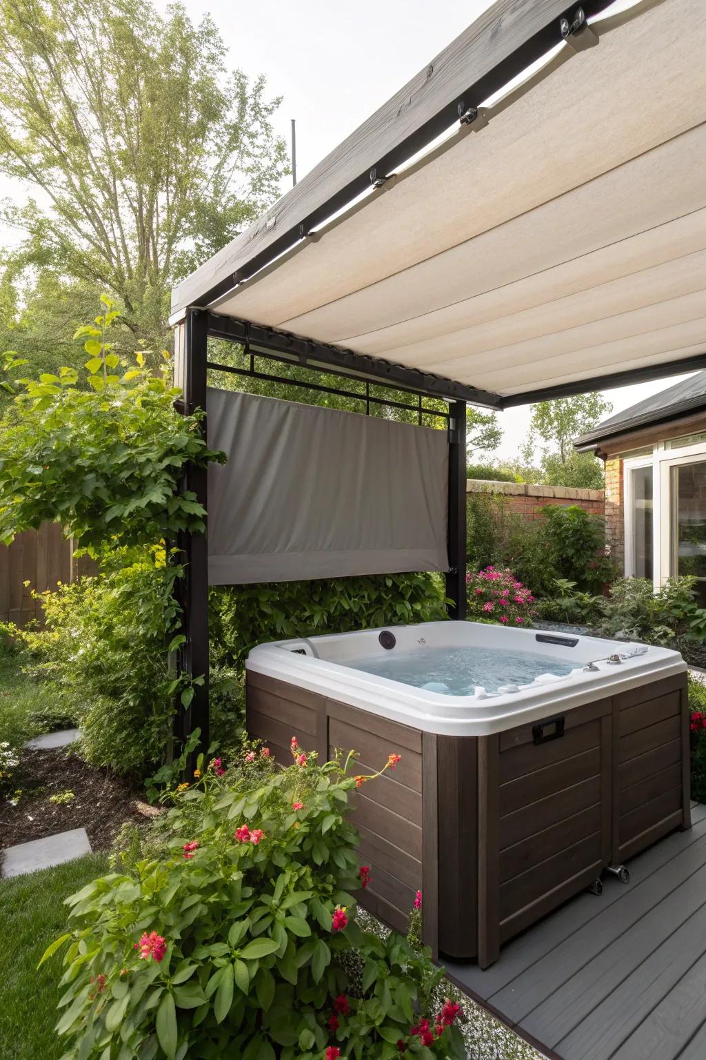 Outdoor blinds offer adjustable privacy and protection from the sun.