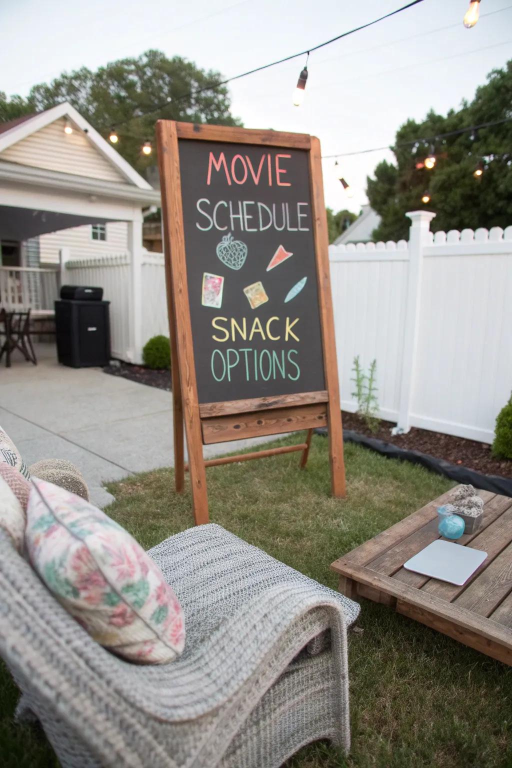 A chalkboard sign adds character and informs guests.