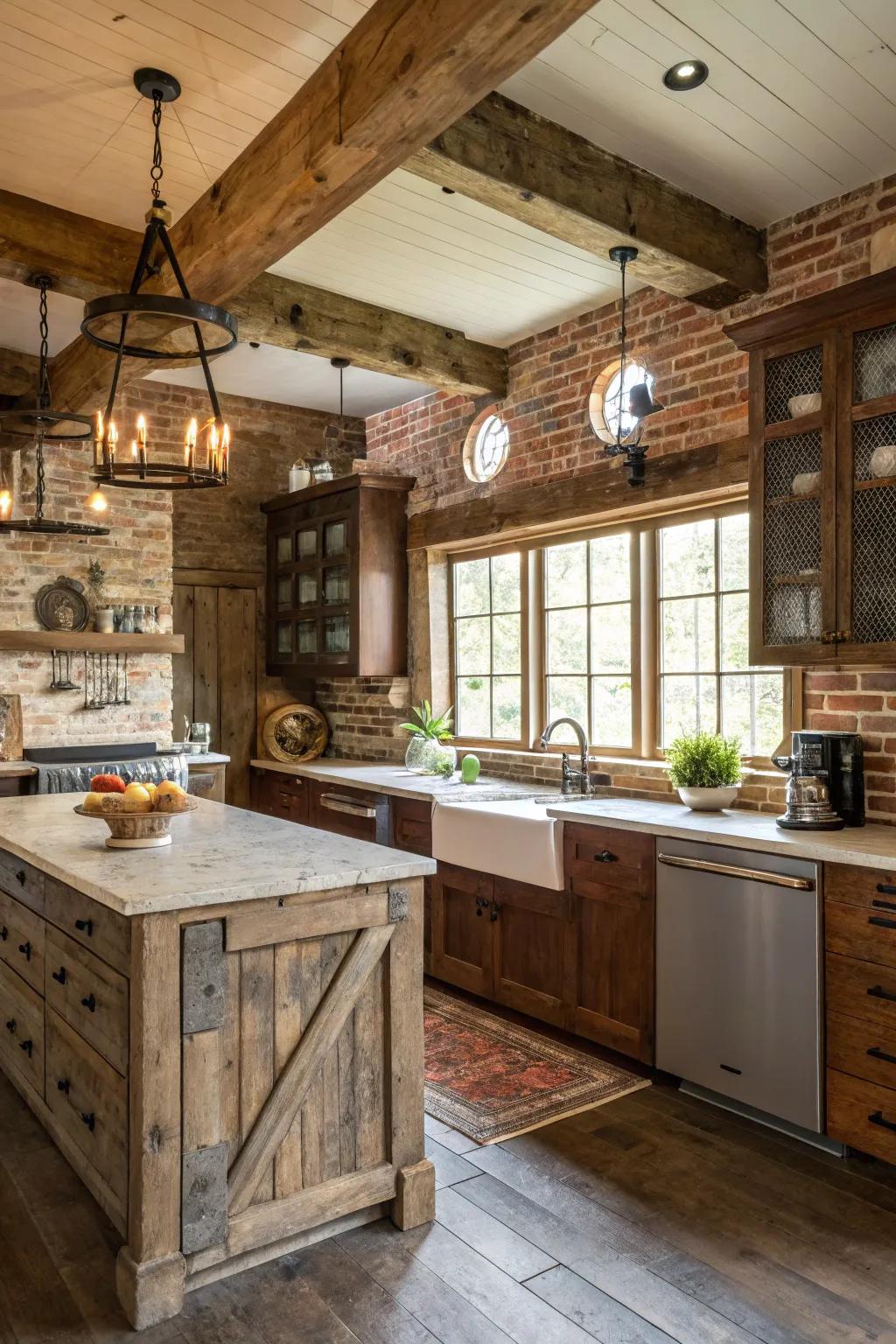 Retro elements enrich the rustic appeal with character.