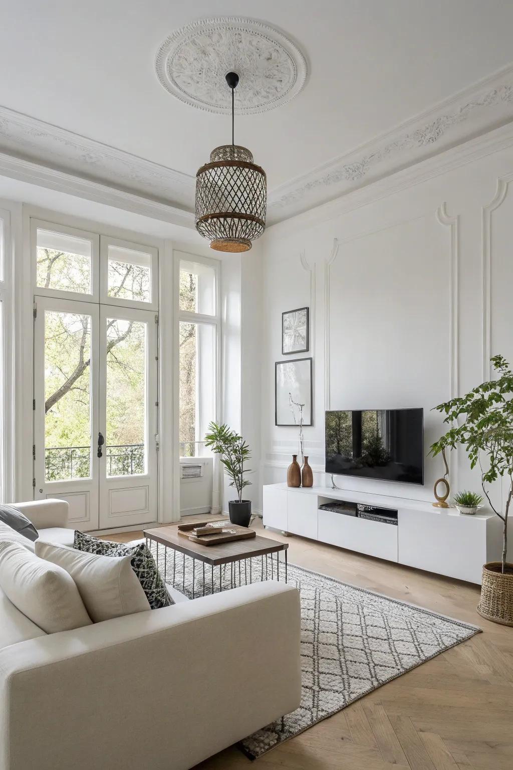 Pristine alabaster partitions proffer an invigorated, expansive sentiment.