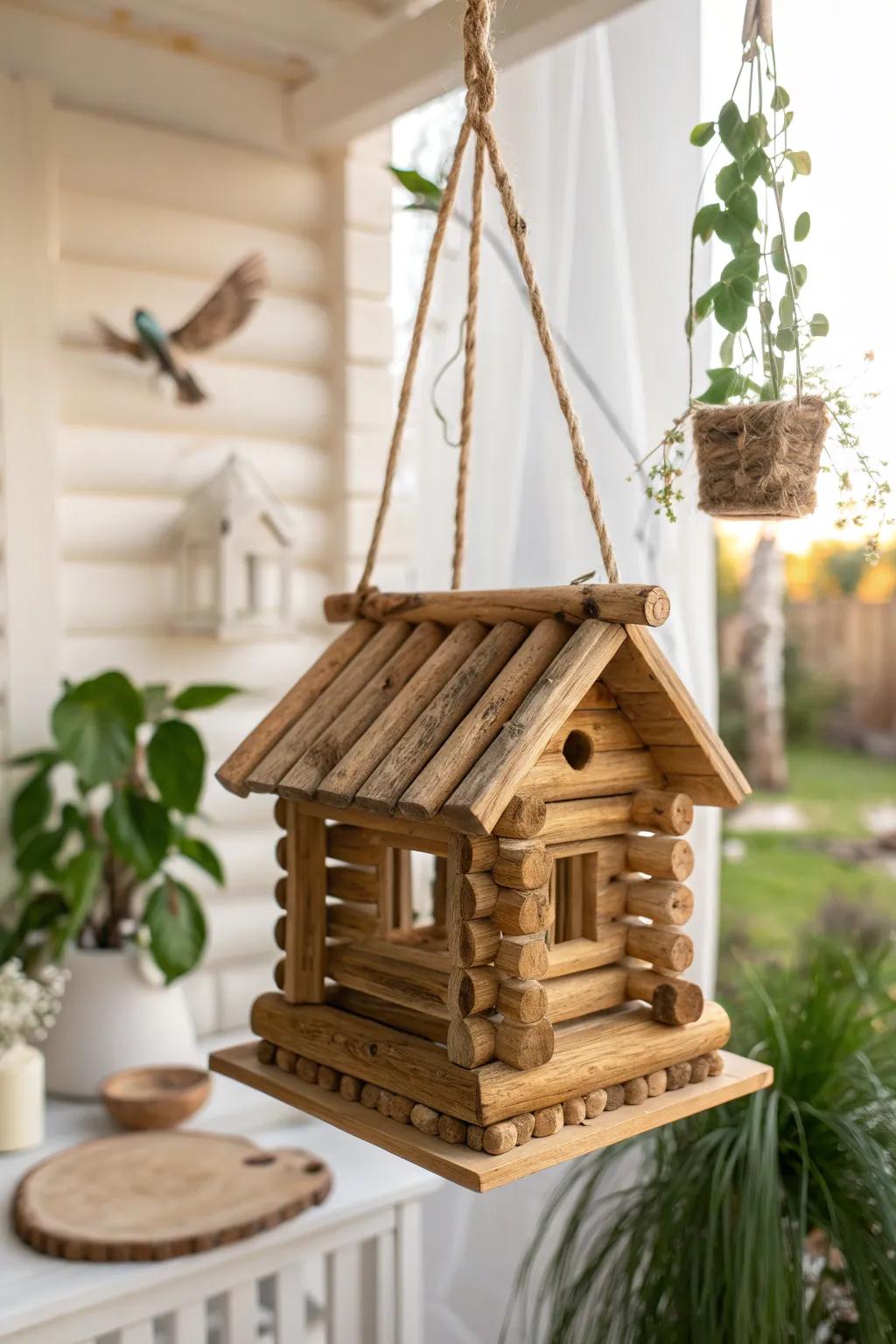 Embrace simplicity and nature with this charming craft stick bird feeder, a perfect blend of Scandinavian minimalism and Boho elegance.