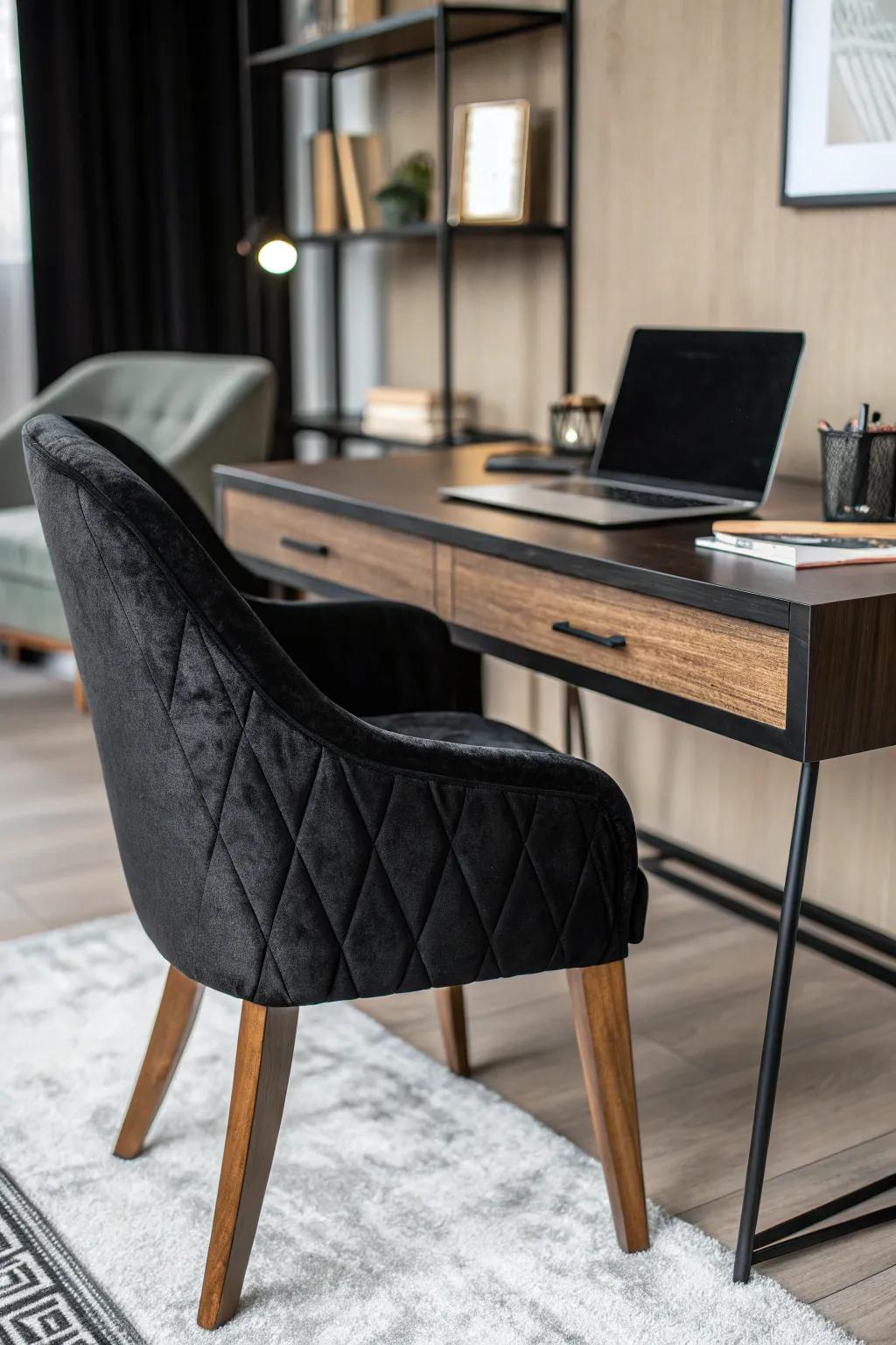 A textured office that feels rich and welcoming.