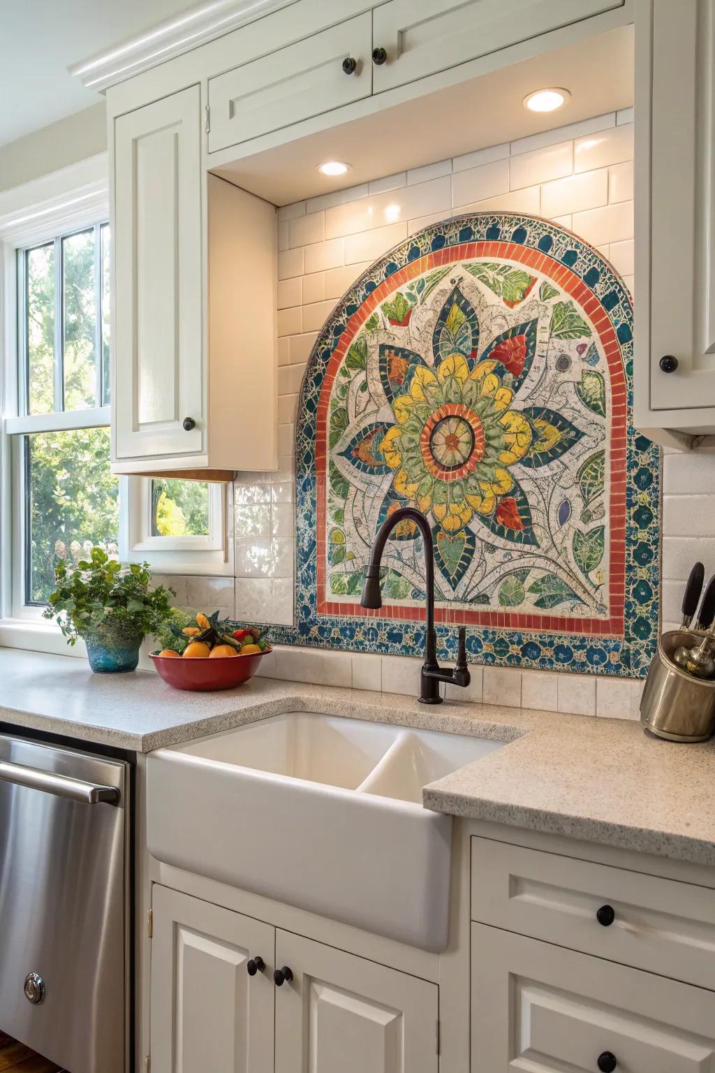 Custom tile art can be a beautiful statement piece in your kitchen.