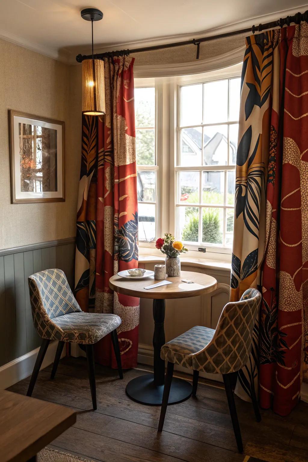 Artistic curtains transform your nook into a gallery space.