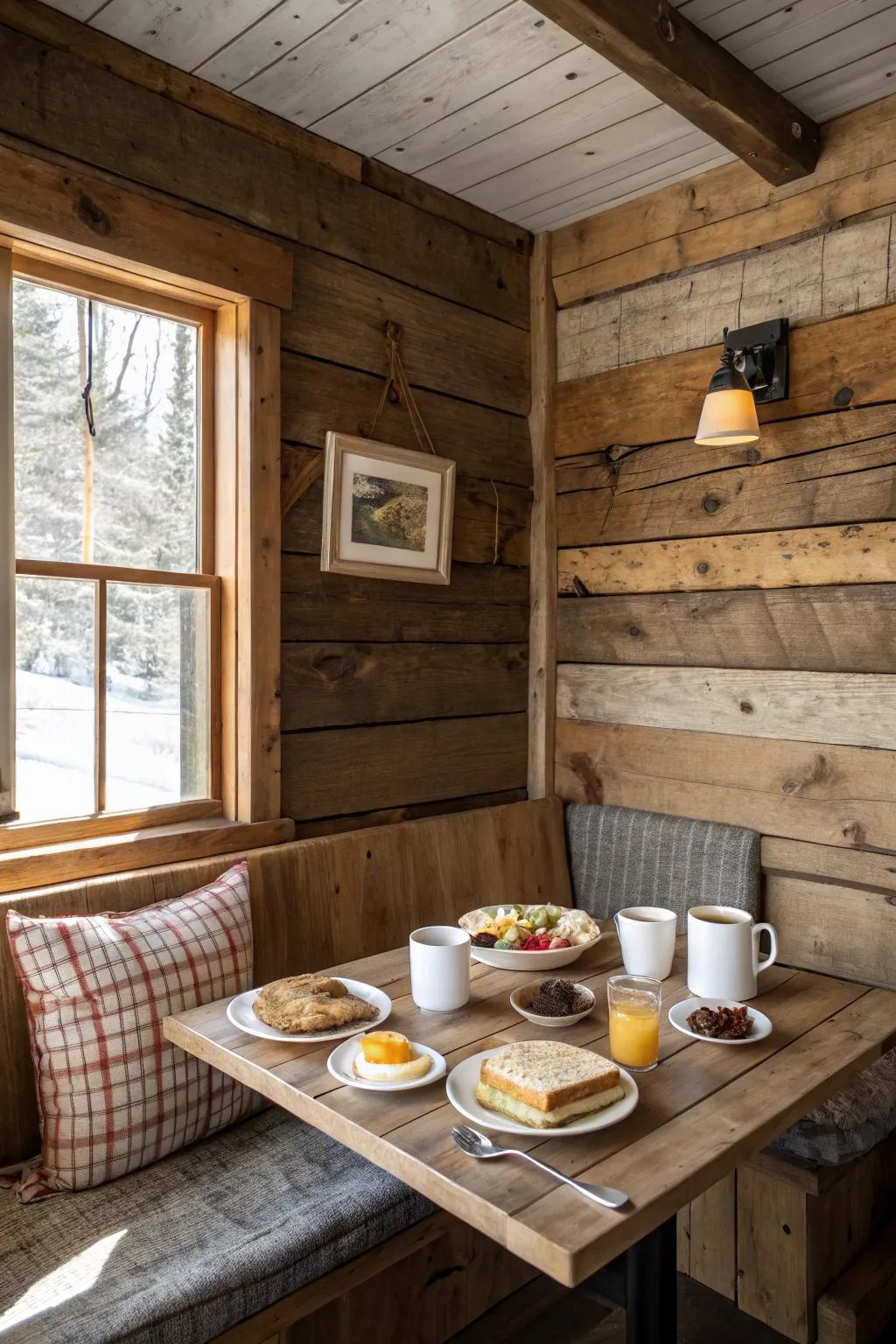 Rustic elements bring warmth and texture to your breakfast nook.