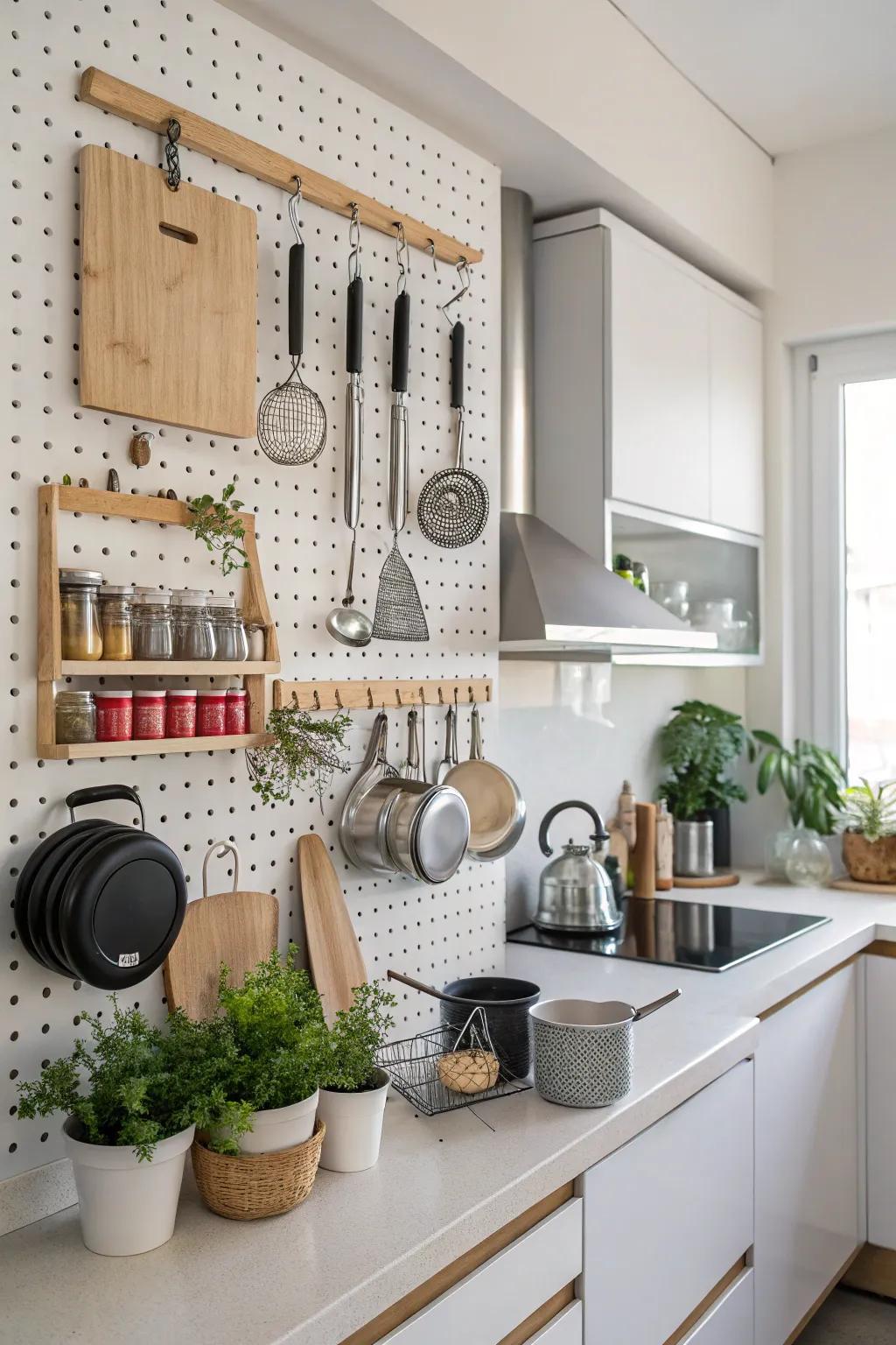A pegboard adds style and storage.