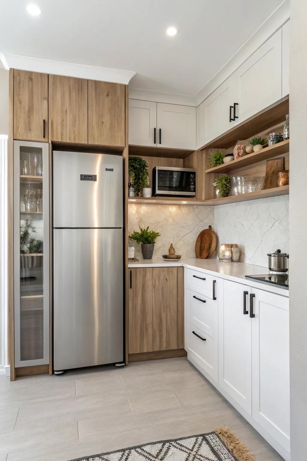 A compact built-in fridge is perfect for smaller kitchens, offering style and efficiency.