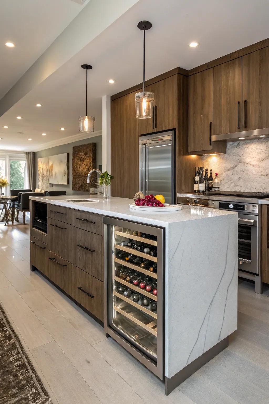 Make your kitchen island the heart of the home with an integrated beverage cooler.