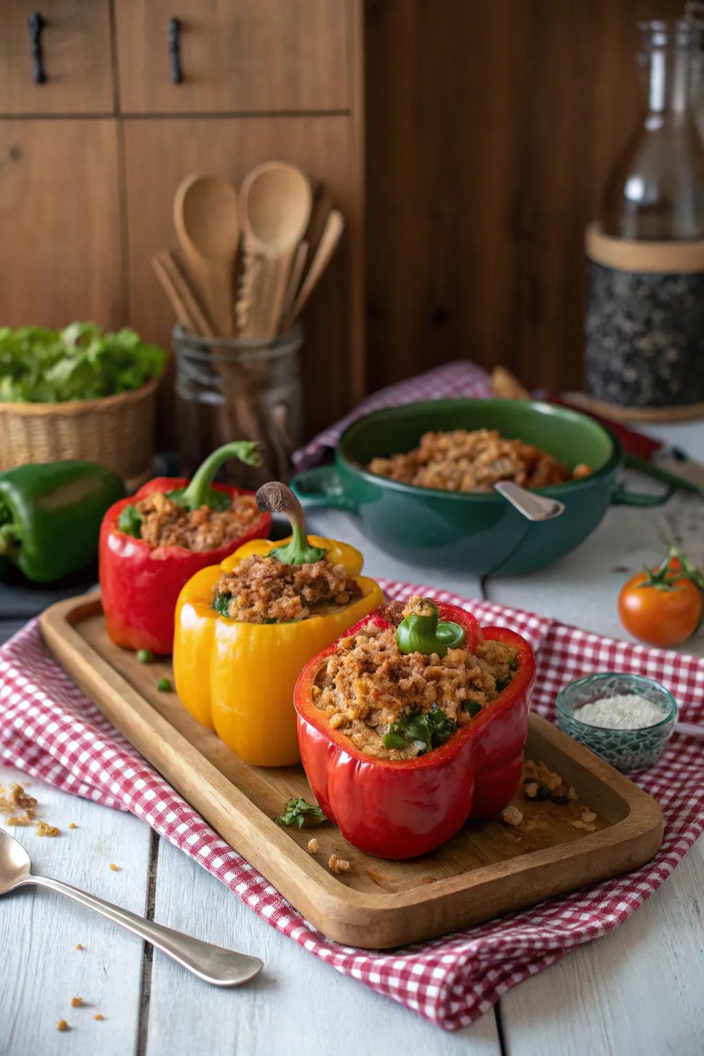 Stuffed bell peppers, a colorful and nutritious meal.