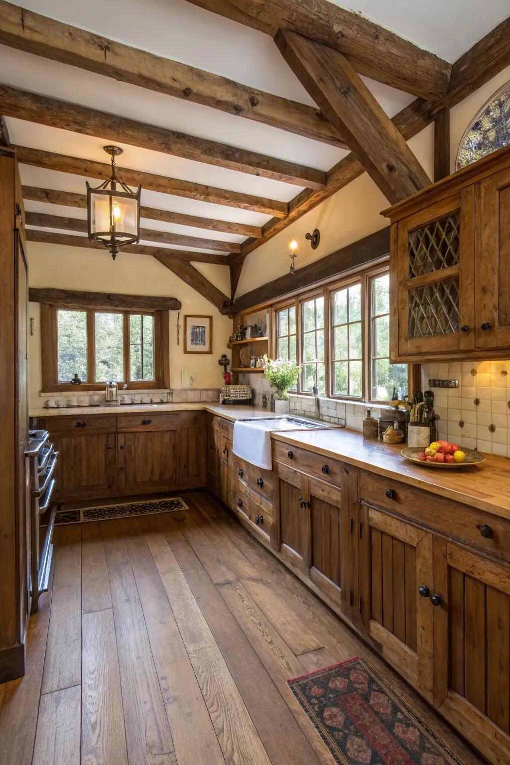 A bungalow kitchen spotlighting its unique architectural attributes.