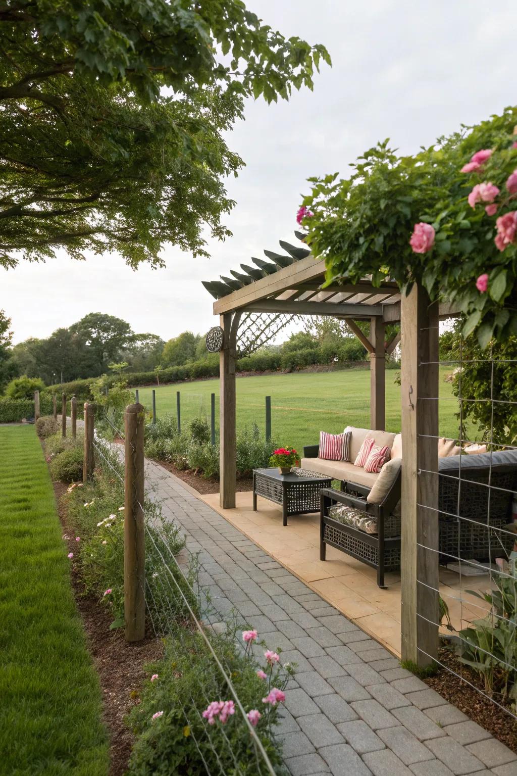 Canopy with thread strand fence in a cozy garden