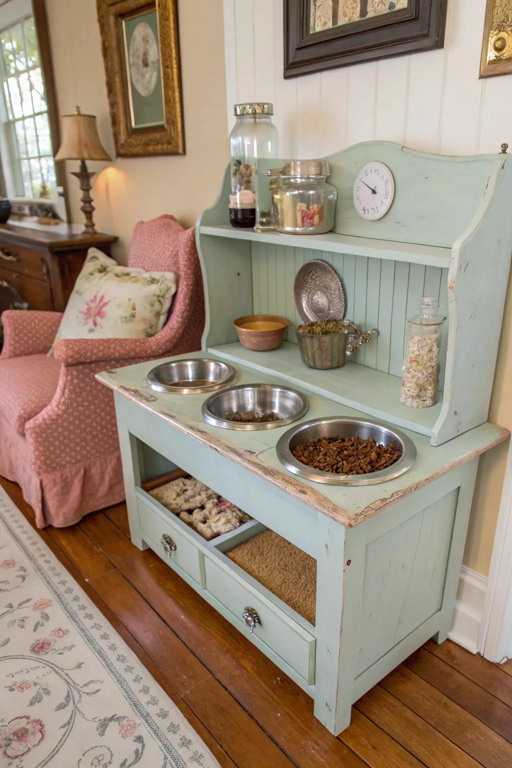Add old-fashioned touches through refurbished pieces.