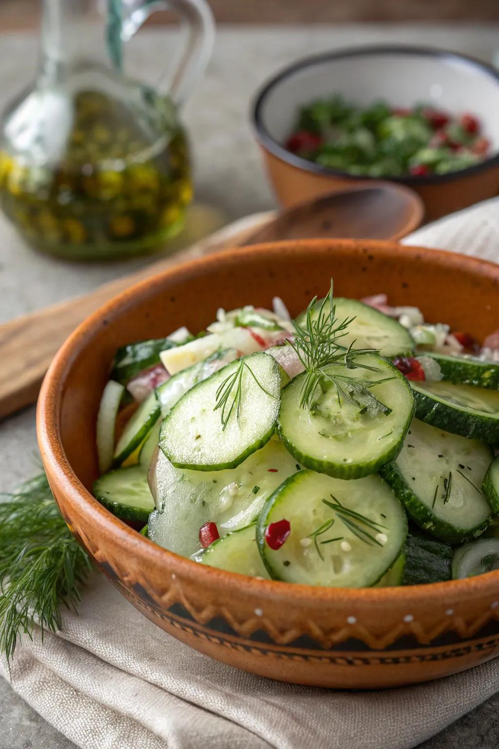 Cool and light cucumber salad makes a perfect BBQ side.