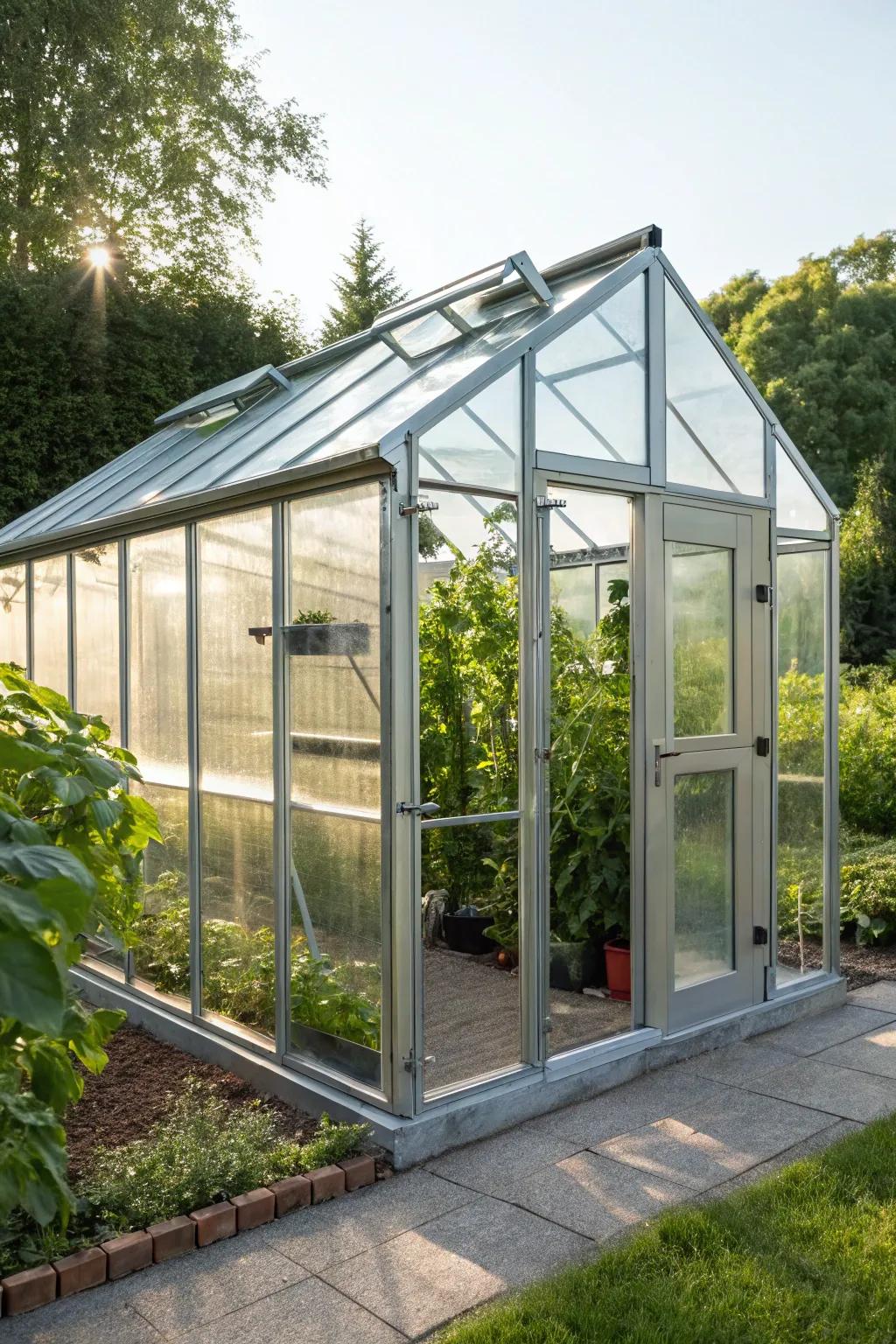 Transform old shower doors into a modern garden sanctuary with this sleek DIY greenhouse idea.