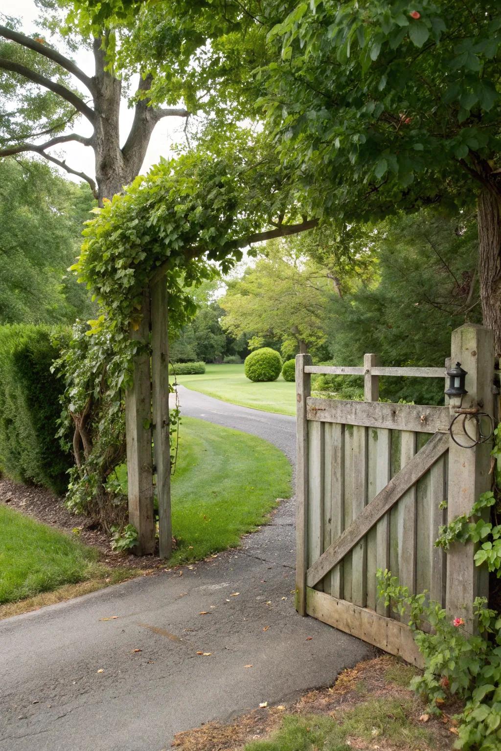 A wooden gate enhances privacy and style at your driveway.