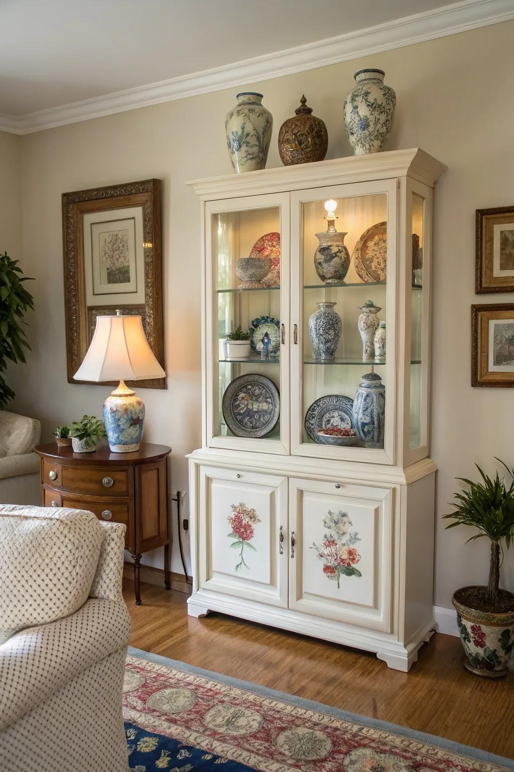 Top of display hutch used for additional decor.